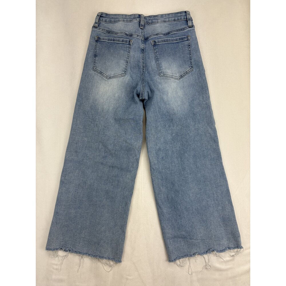 Oat Wide Leg Jeans Size 2 Light Wash Raw Hem - Picture 3 of 12